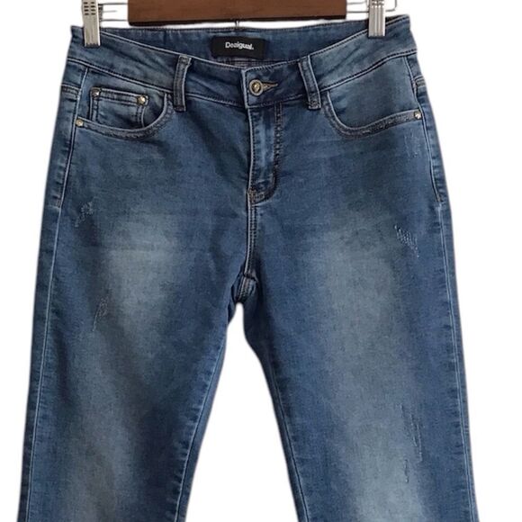 Desigual Straight Leg Distressed Jeans Denim Blue Size 28 - Picture 9 of 15